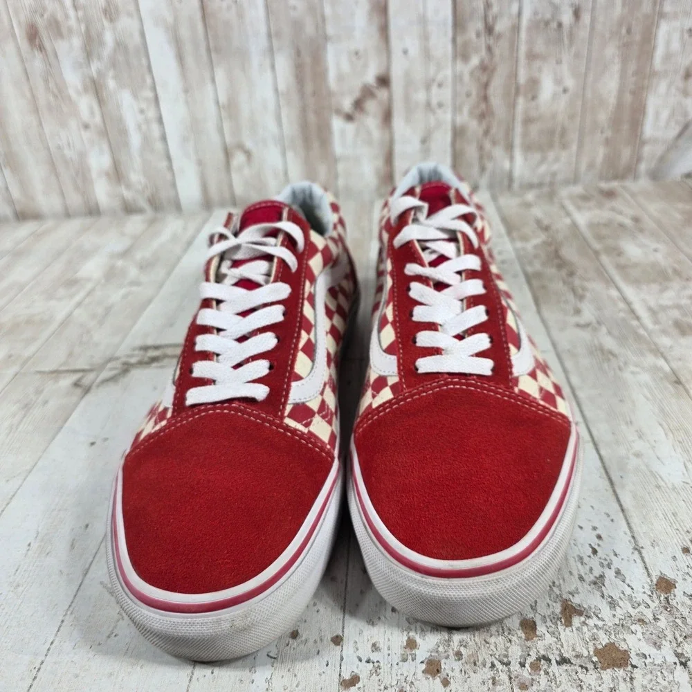 Vans Old Skool Red White Checkerboard Suede Canvas Skate Shoes Mens 11